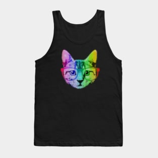 Rainbow Pop Art Cat with Glasses Tank Top